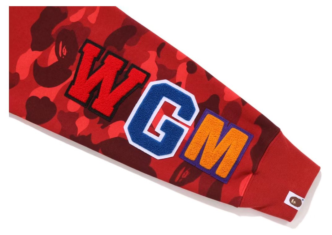 BAPE Color Camo Embroidery Shark Red Crewneck Large