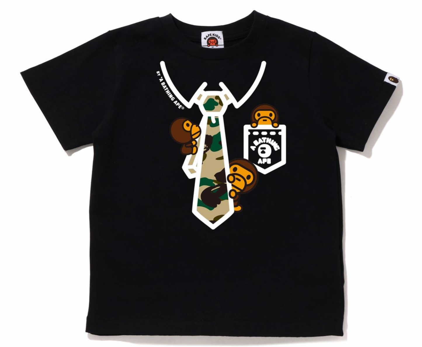 Bape Kids 1st Camo Baby Milo Neck Tie Print Black T-Shirt Size 90