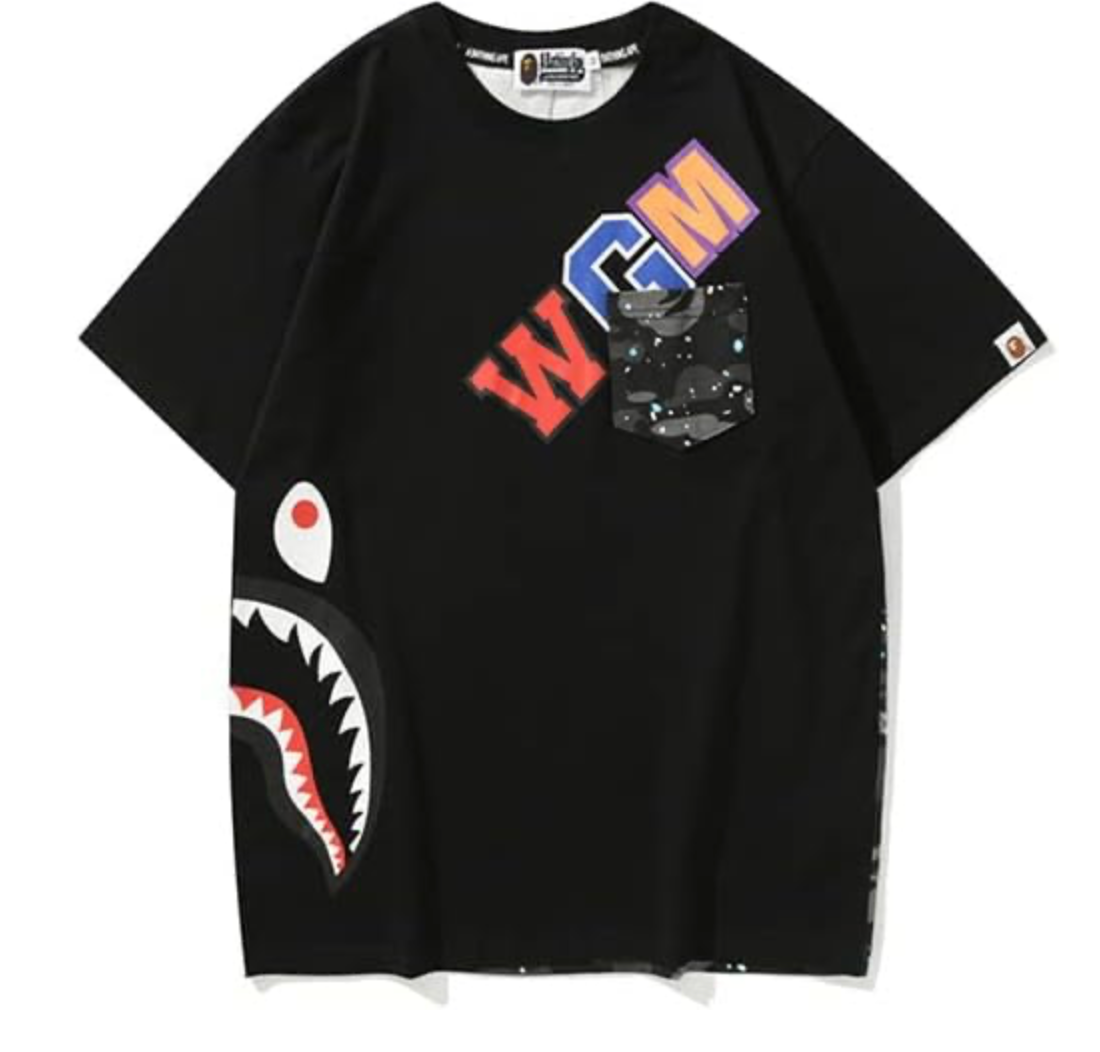 Bape Kids WGM Shark Black Side Shark Pocket T-Shirt Size 130