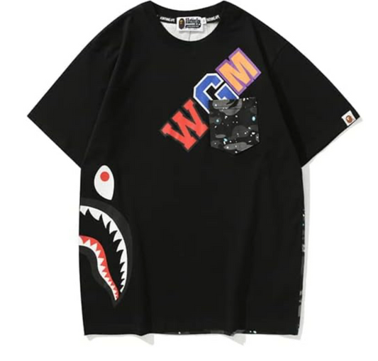 Bape Kids WGM Shark Black Side Shark Pocket T-Shirt Size 130