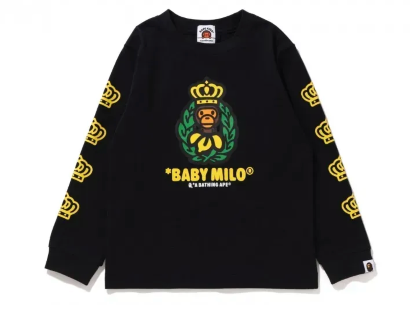 Bape Kids Baby Milo Emblem Black L/S T-Shirt Size 90