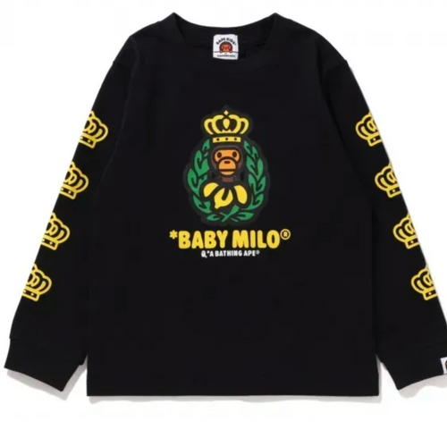 Bape Kids Baby Milo Emblem Black L/S T-Shirt Size 90