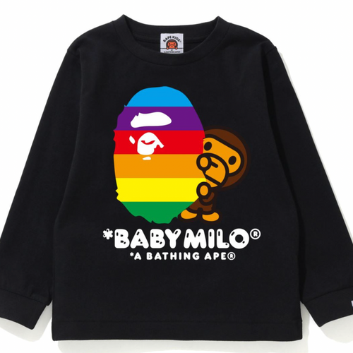 Bape Kids Rainbow Ape Head Baby Milo Black L/S T-Shirt Size 90