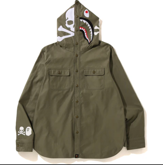 Bape X Mastermind Shark Hooded Green Shirt Size XXL