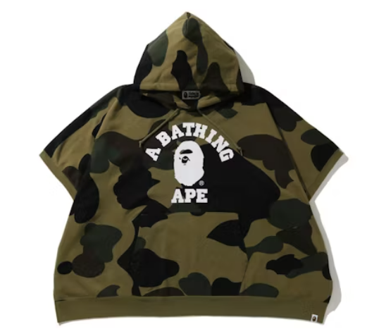 Bape 1st Camo Green College Poncho Pullover Hoodie Size XXL