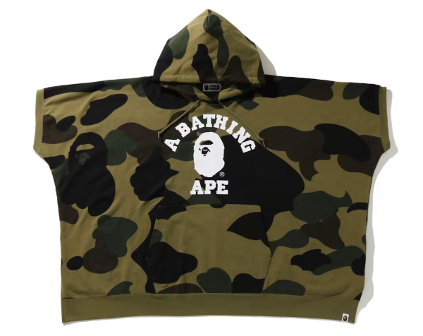 Bape 1st Camo Green College Poncho Pullover Hoodie Size XXL