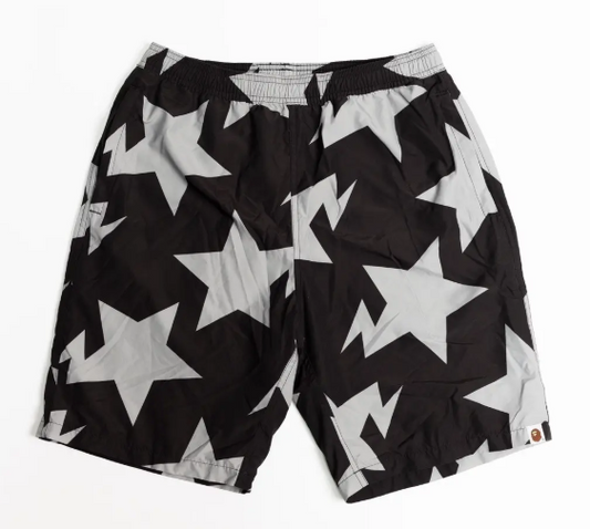 Bape Bapesta Pattern Black Beach Shorts Size XL