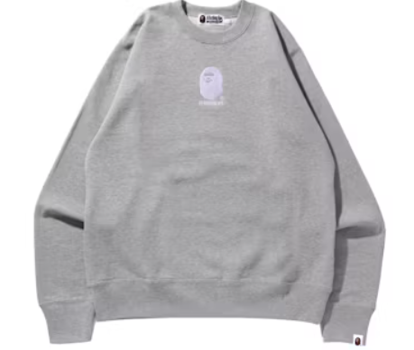 Bape Grey Embroidery Ape Head Crewneck Sweater Size Large
