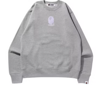 Bape Grey Embroidery Ape Head Crewneck Sweater Size Large