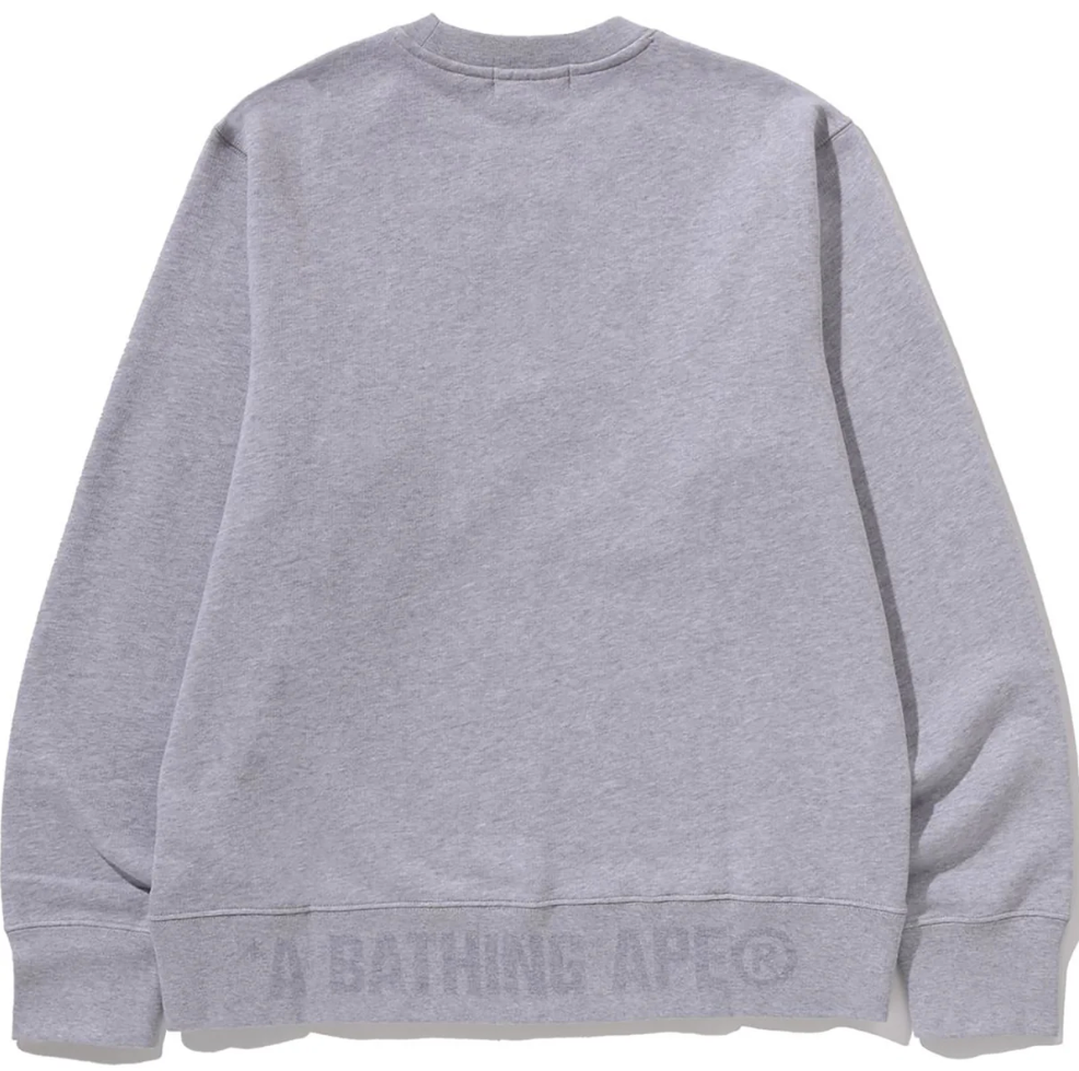 Bape Grey Embroidery Ape Head Crewneck Sweater Size Large