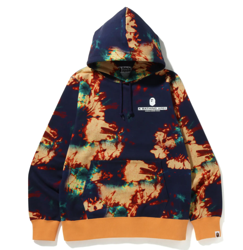 Bape Navy & Orange Tie-Dye Pullover Hoodie Size XL