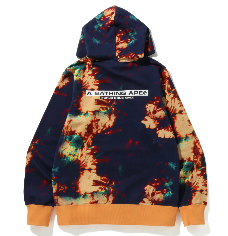 Bape Navy & Orange Tie-Dye Pullover Hoodie Size XL
