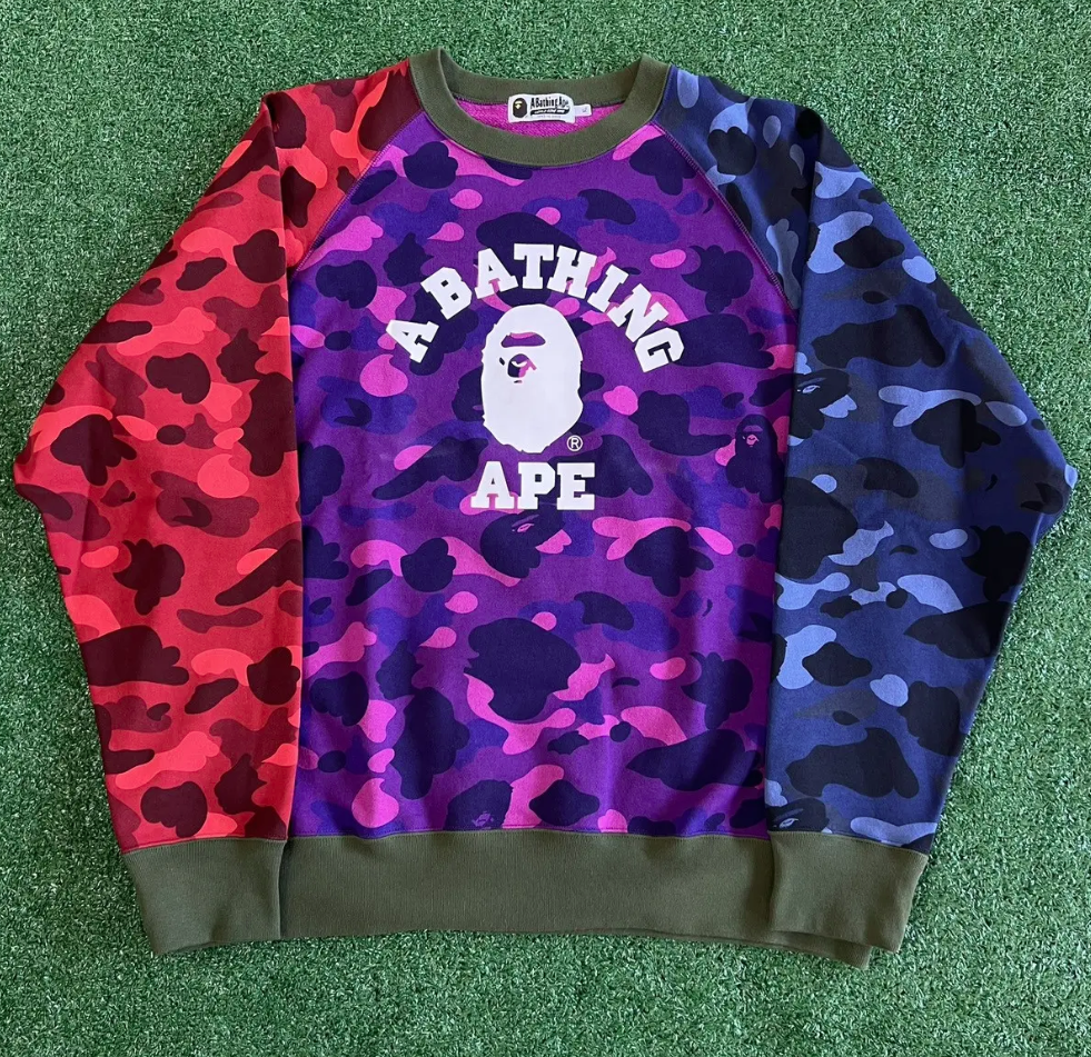 Bape Crazy Camo Relaxed Fit College Crewneck Sweater Size Large