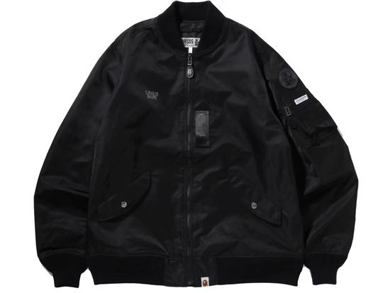 Bape Ursus Washed Nylon Loose Fit Black MA-1 Bomber Jacket Size Large