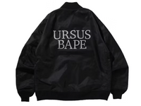 Bape Ursus Washed Nylon Loose Fit Black MA-1 Bomber Jacket Size Large