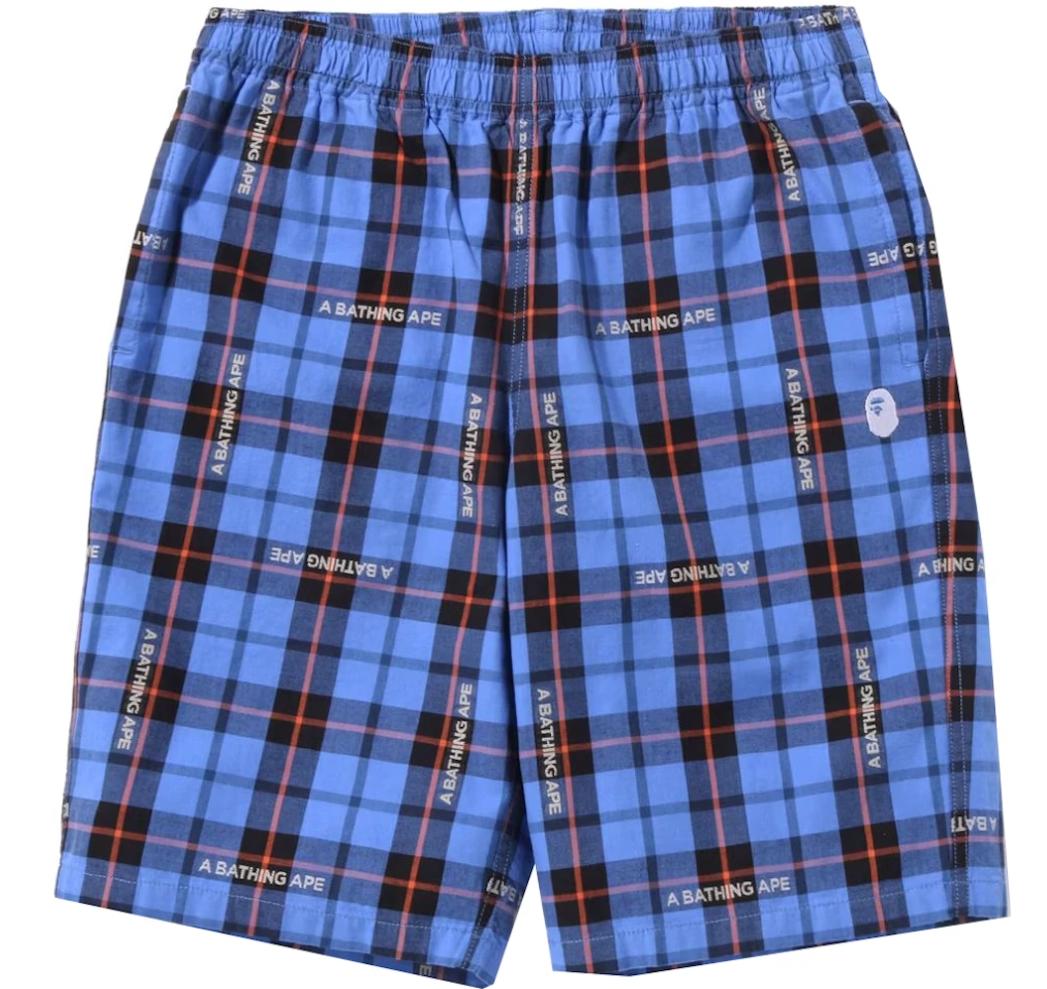 Bape Blue/Red Logo Check Sweat Shorts Size Medium