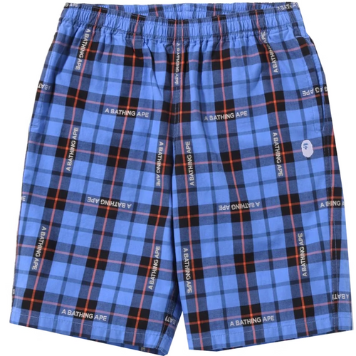 Bape Blue/Red Logo Check Sweat Shorts Size Medium