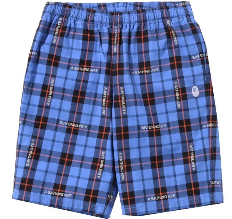 Bape Blue/Red Logo Check Sweat Shorts Size Medium