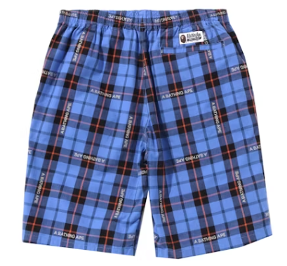 Bape Blue/Red Logo Check Sweat Shorts Size Medium