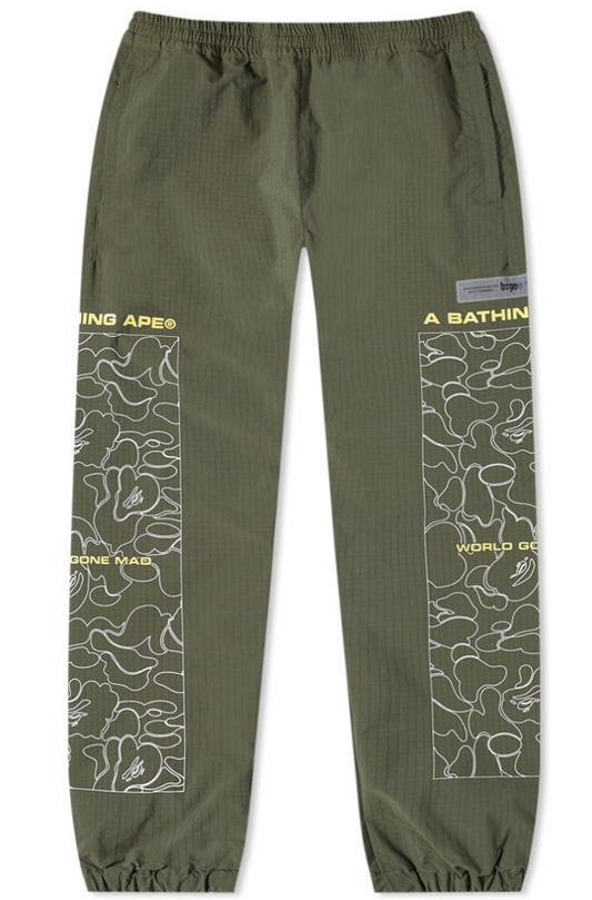 Bape Rip-Stop Dark Green Track Pants Size Large