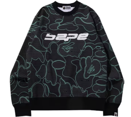 Bape Text Code Camo Black Crewneck Sweater Size Medium