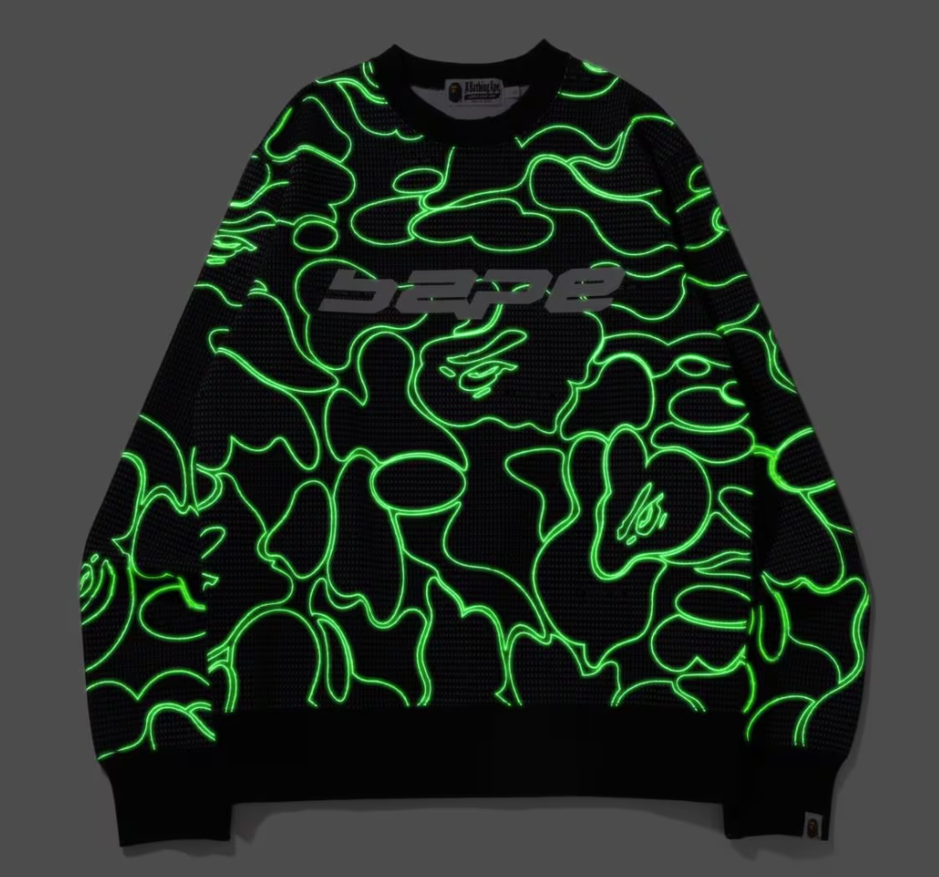 Bape Text Code Camo Black Crewneck Sweater Size Medium