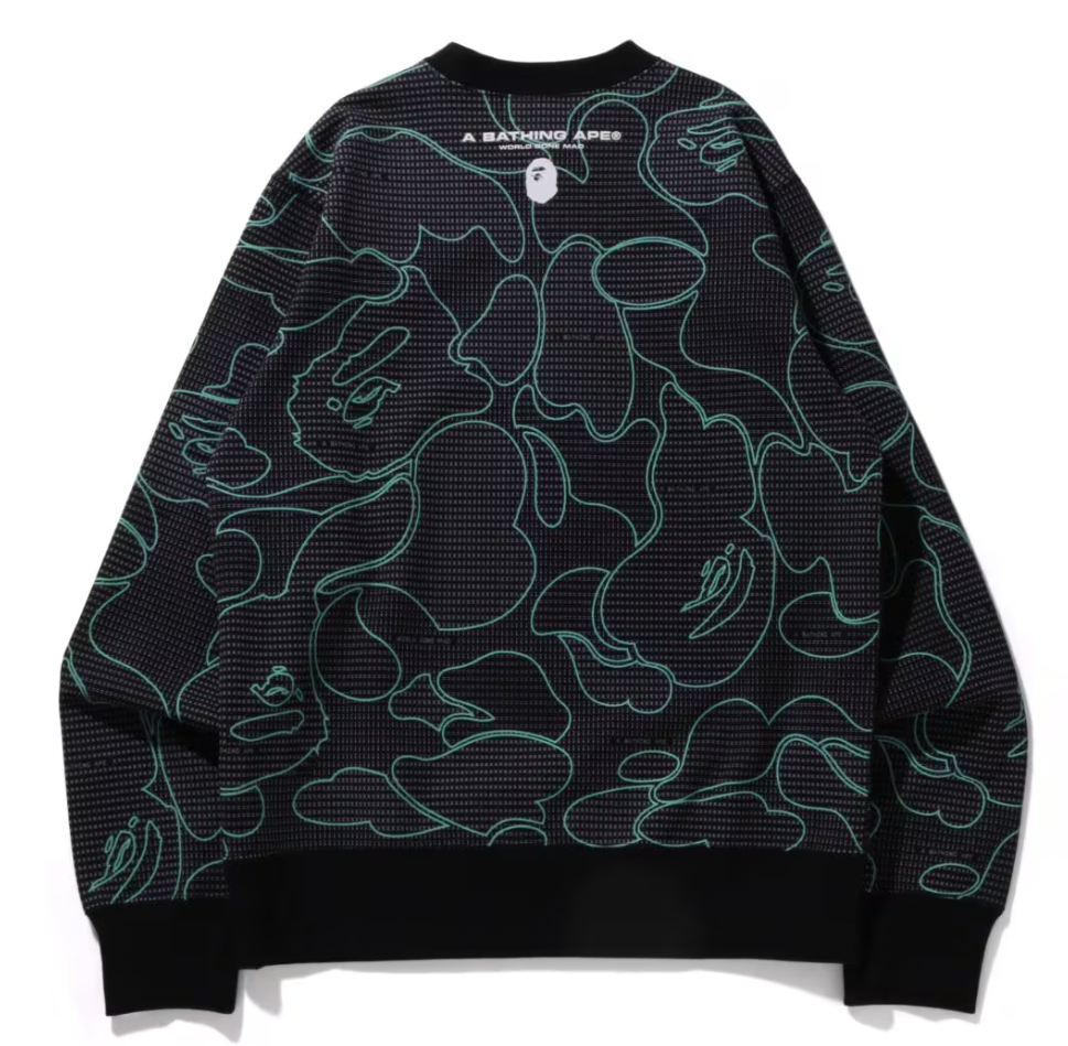 Bape Text Code Camo Black Crewneck Sweater Size Medium