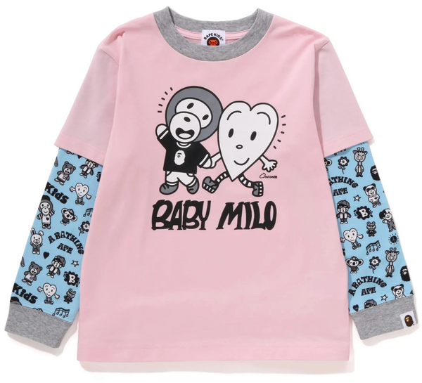 Bape Kids x Chocomoo Milo Friends Layered L/S Tee Pink Size 120 K
