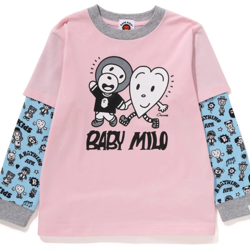 Bape Kids x Chocomoo Milo Friends Layered L/S Tee Pink Size 120 K