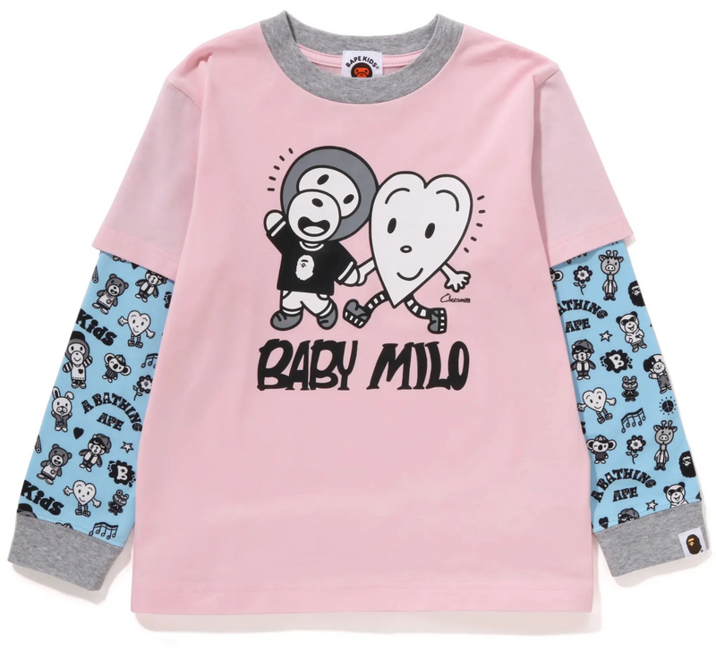 Bape Kids x Chocomoo Milo Friends Layered L/S Tee Pink Size 120 K