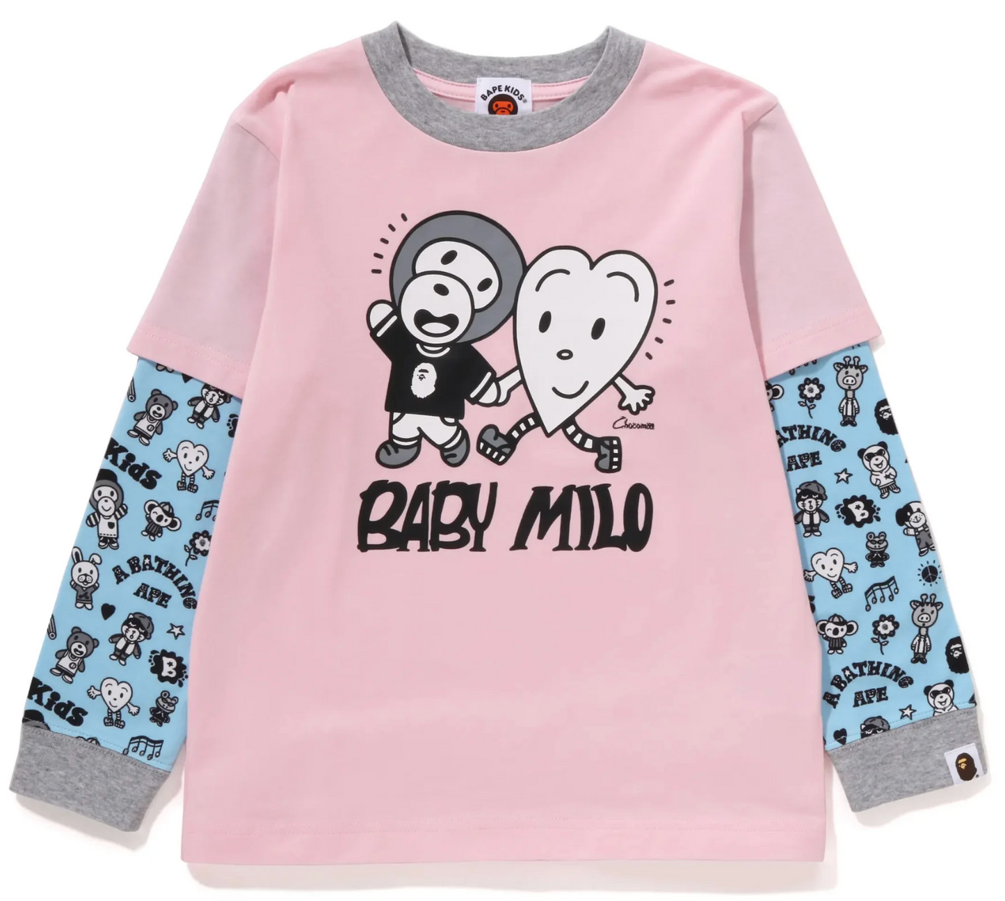 Bape Kids x Chocomoo Milo Friends Layered L/S Tee Pink Size 130 K