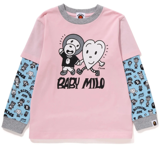 Bape Kids x Chocomoo Milo Friends Layered L/S Tee Pink Size 130 K