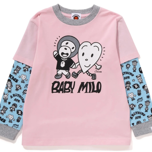 Bape Kids x Chocomoo Milo Friends Layered L/S Tee Pink Size 130 K