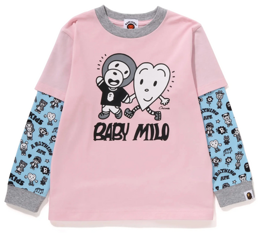 Bape Kids x Chocomoo Milo Friends Layered L/S Tee Pink Size 110 K