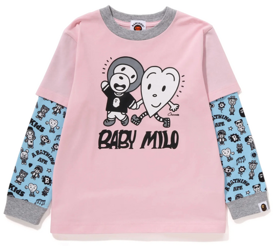 Bape Kids x Chocomoo Milo Friends Layered L/S Tee Pink Size 100 K