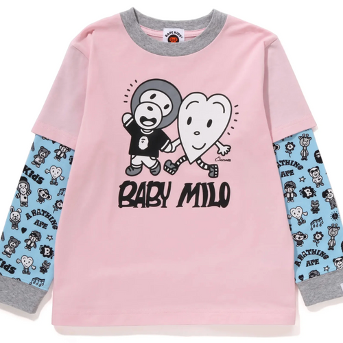 Bape Kids x Chocomoo Milo Friends Layered L/S Tee Pink Size 100 K