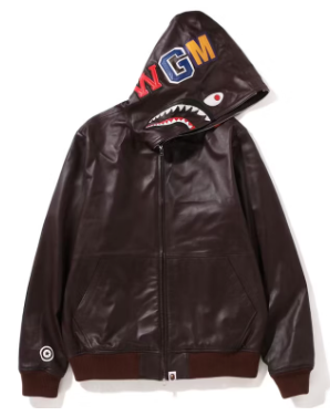 Bape Shark FW22 Full-Zip Brown Leather Jacket Size XL