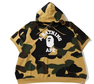Bape 1st Camo College Poncho Yellow Pullover Hoodie Size Medium