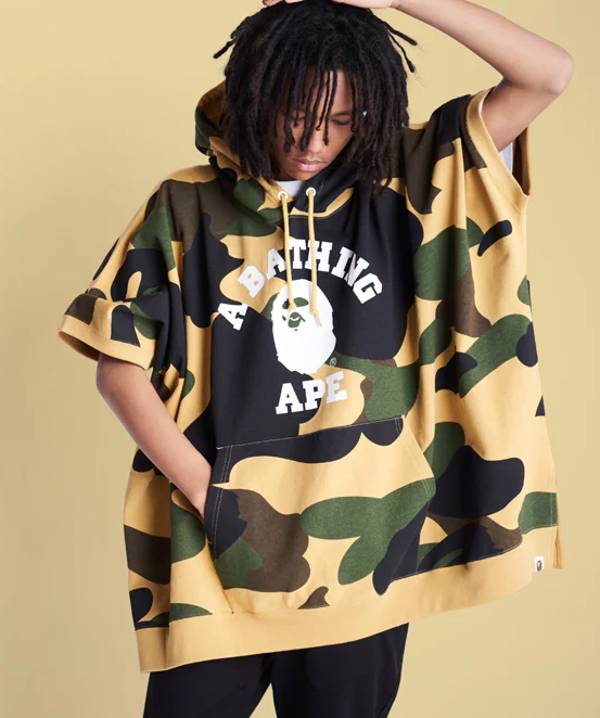 Bape 1st Camo College Poncho Yellow Pullover Hoodie Size Medium