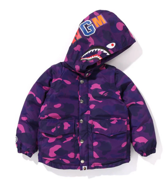Bape Kids Color Camo Shark Hoodie Down Jacket Purple Size 130 K