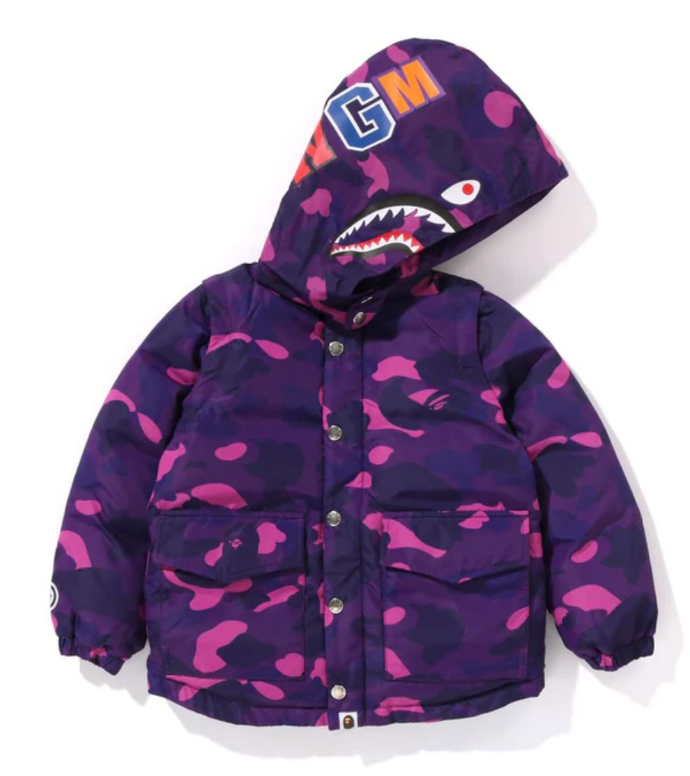 Bape Kids Color Camo Shark Hoodie Down Jacket Purple Size 110 K