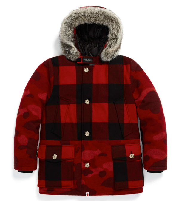 Bape X Woolrich Red Arctic Parka Jacket Size Large