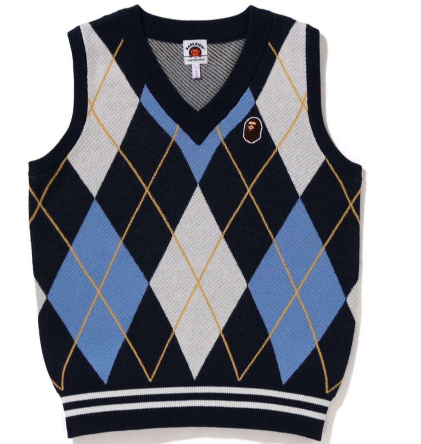 Bape Ape Head Patch Argyle Knit Vest Navy SIze 130 K