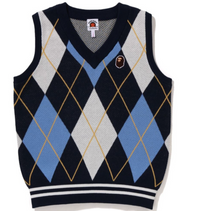 Bape Ape Head Patch Argyle Knit Vest Navy SIze 130 K
