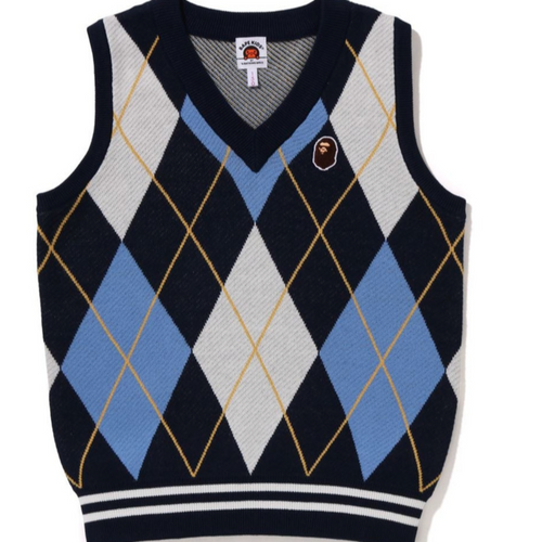 Bape Ape Head Patch Argyle Knit Vest Navy SIze 130 K