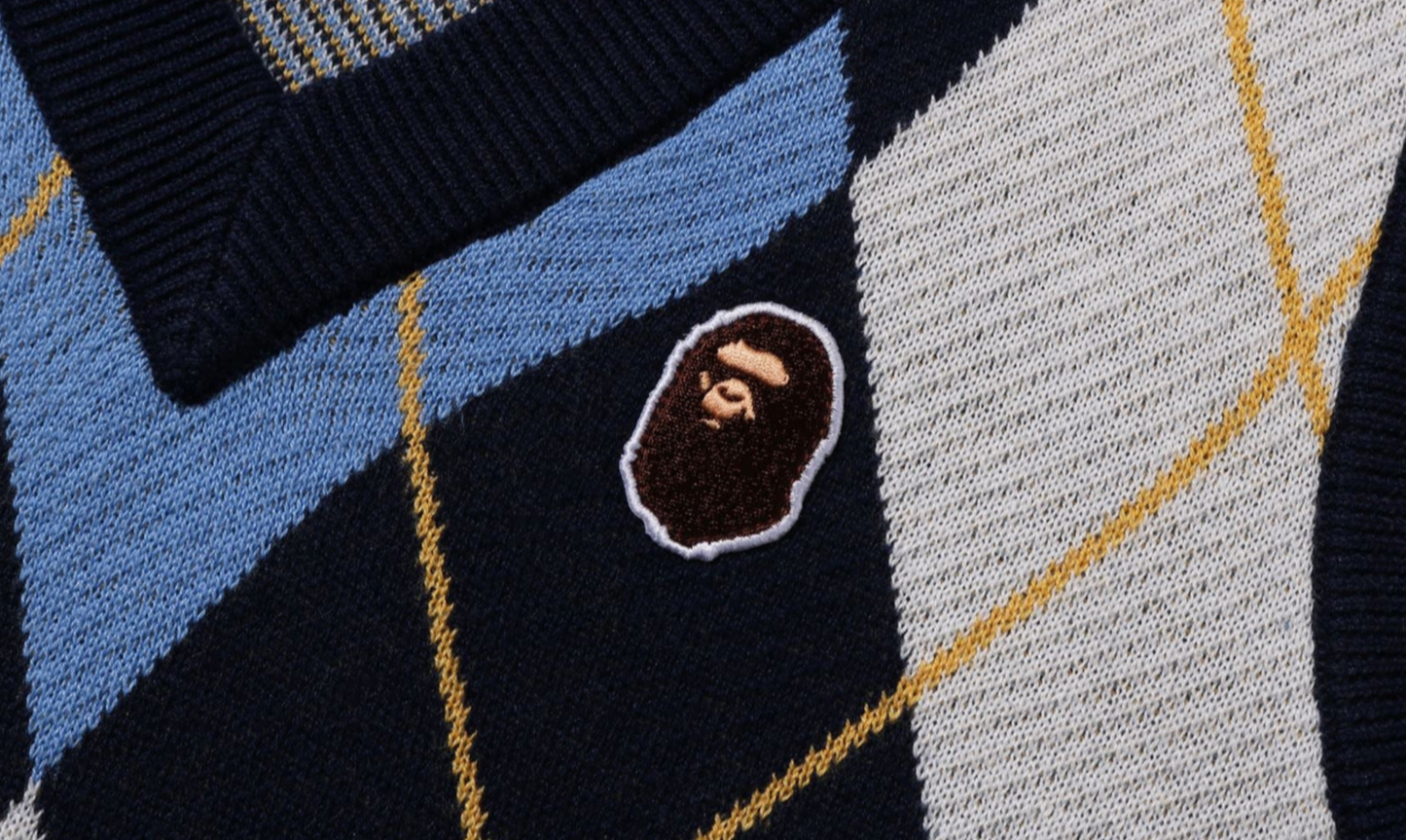 Bape Kids Ape Head Patch Knit Vest Navy Size 120 K