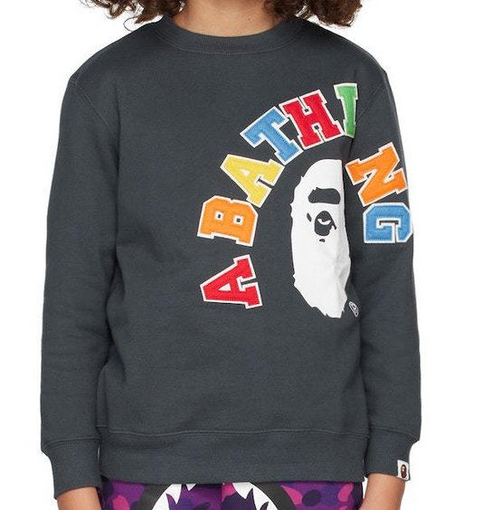 Bape Kids Ape Head College Patch Crewneck Charcoal Size 130 K