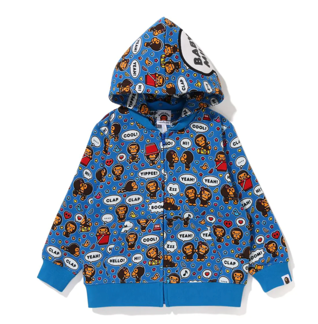 Bape Kids Baby Milo Speech Balloon Detachable Zip Hoodie Blue Size 120 K