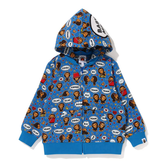 Bape Kids Baby Milo Speech Balloon Detachable Zip Hoodie Blue Size 120 K