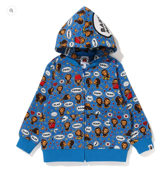 Bape Kids Baby Milo Speech Balloon Detachable Zip Hoodie Blue Size 130 K